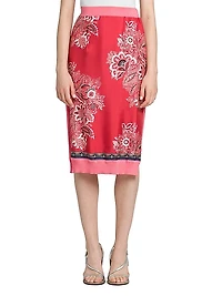Silk-Front Bandana Knit Midi-Skirt