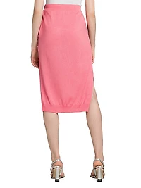 Silk-Front Bandana Knit Midi-Skirt