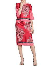 Silk-Front Bandana Knit Midi-Skirt