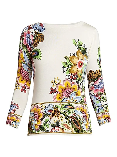 Knit Floral Silk-Blend Top