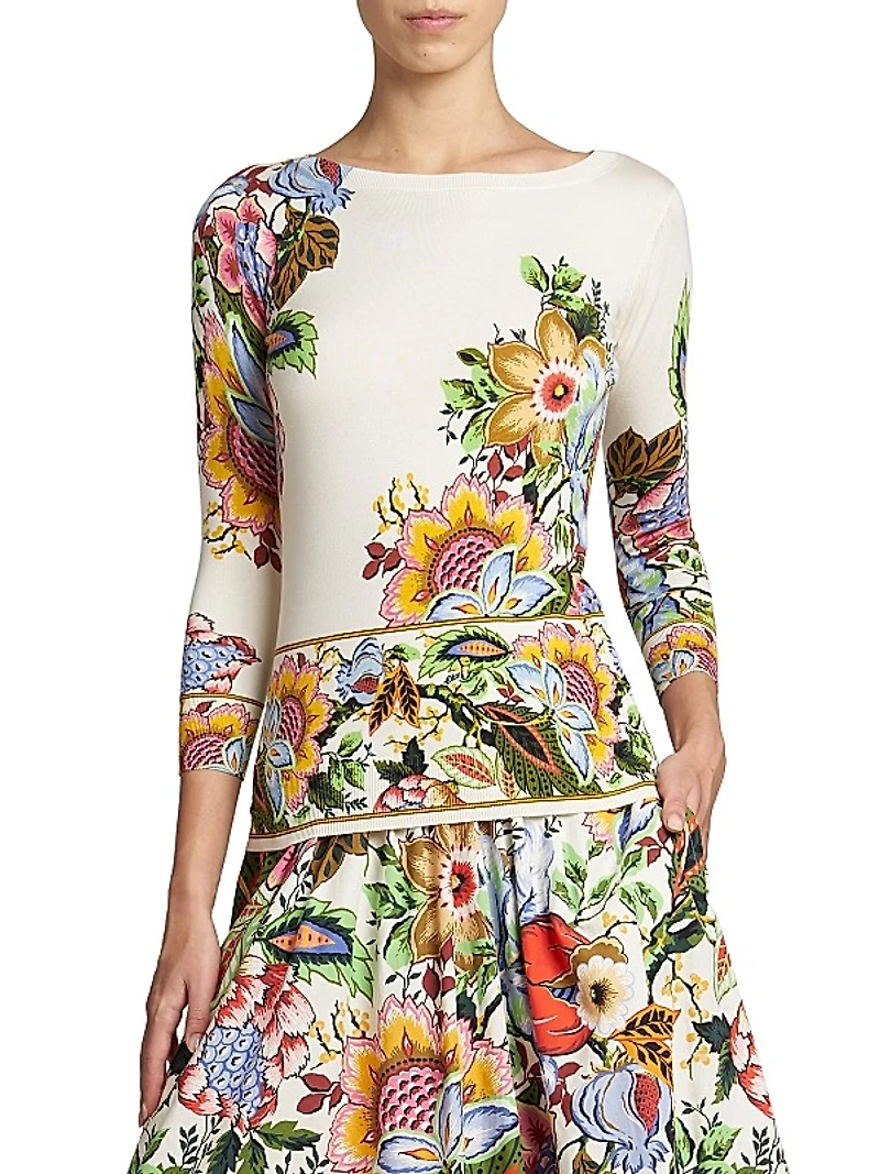 Knit Floral Silk-Blend Top