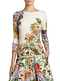 Knit Floral Silk-Blend Top