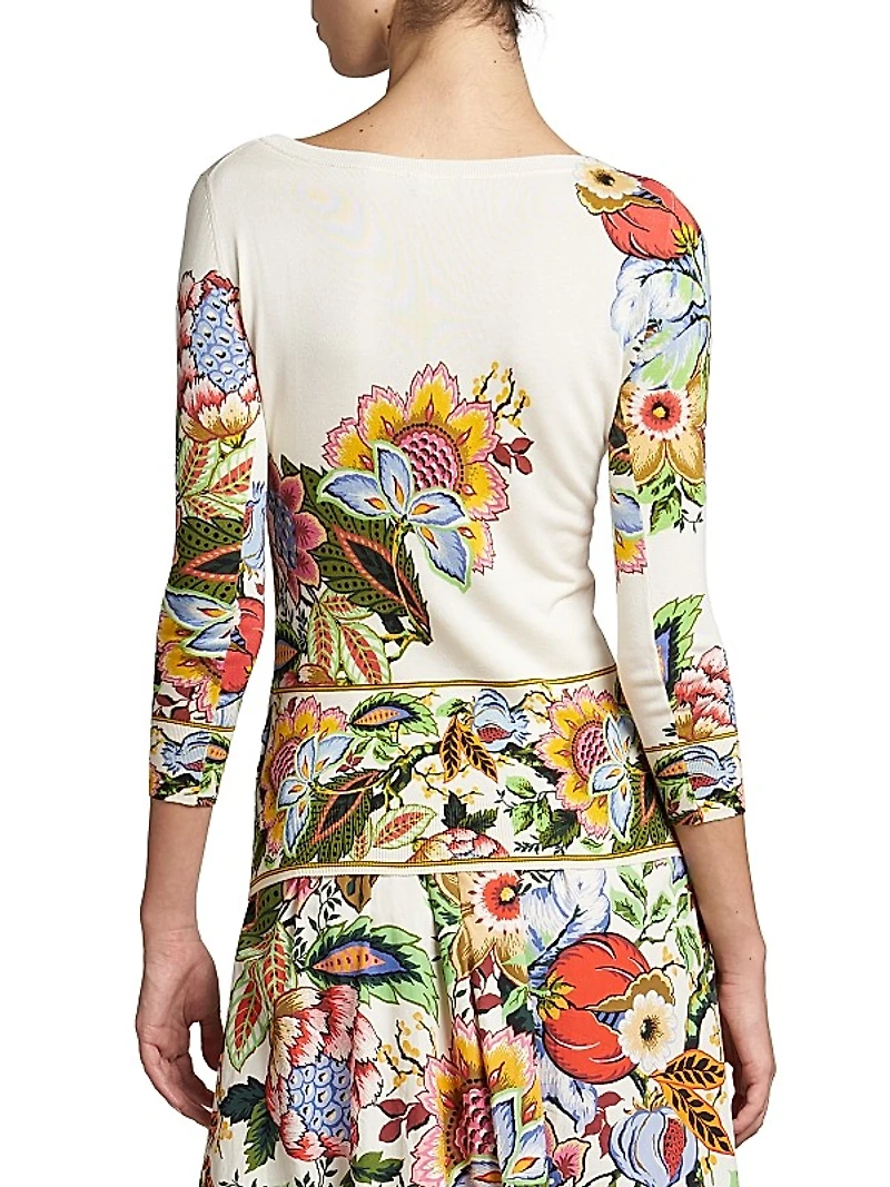 Knit Floral Silk-Blend Top