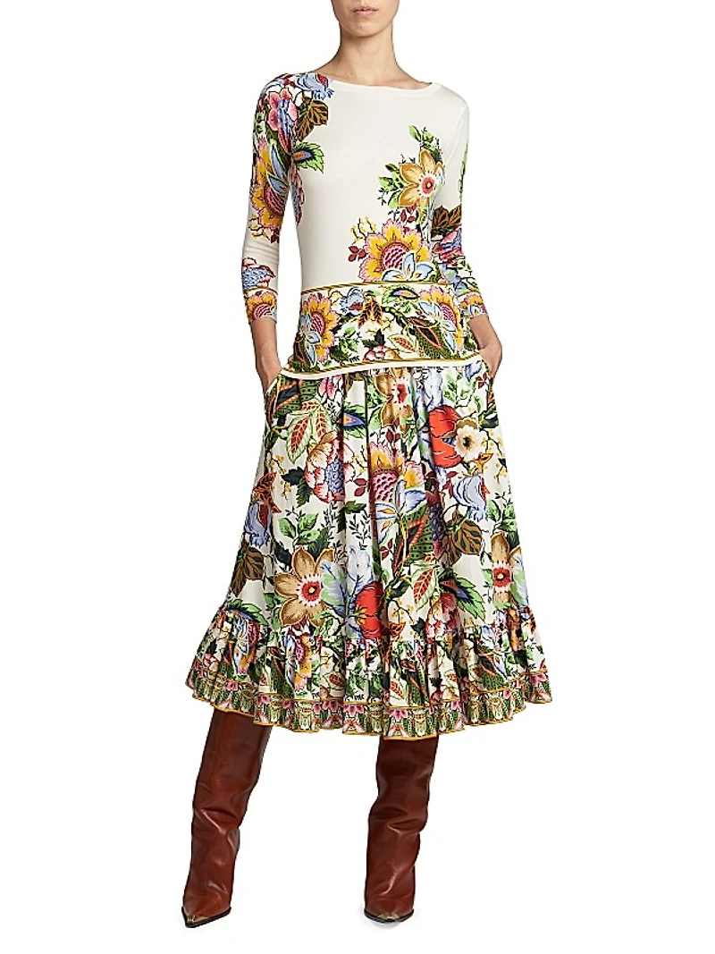 Knit Floral Silk-Blend Top