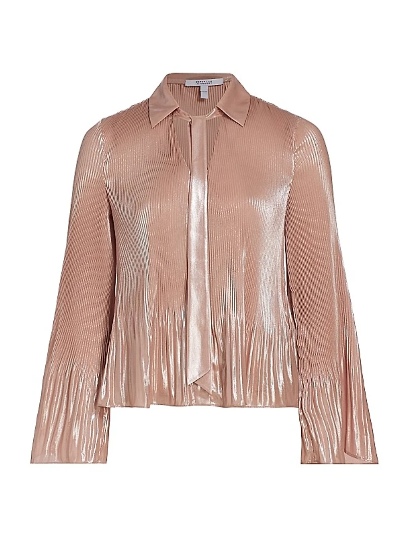 Ellery Metallic Plissé Tie-Neck Top