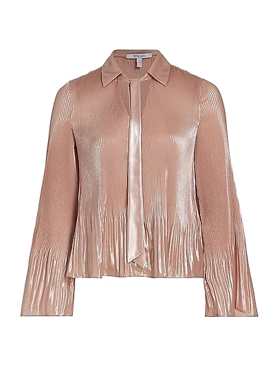 Ellery Metallic Plissé Tie-Neck Top