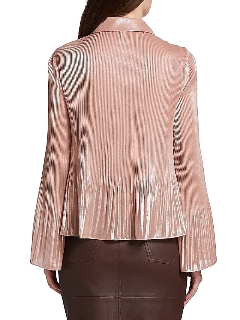 Ellery Metallic Plissé Tie-Neck Top
