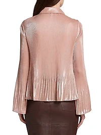 Ellery Metallic Plissé Tie-Neck Top