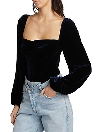 Annel Velvet Blouson-Sleeve Bodysuit