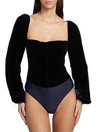 Annel Velvet Blouson-Sleeve Bodysuit