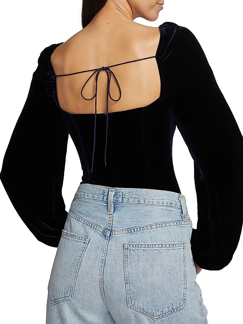 Annel Velvet Blouson-Sleeve Bodysuit