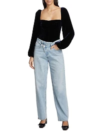 Annel Velvet Blouson-Sleeve Bodysuit