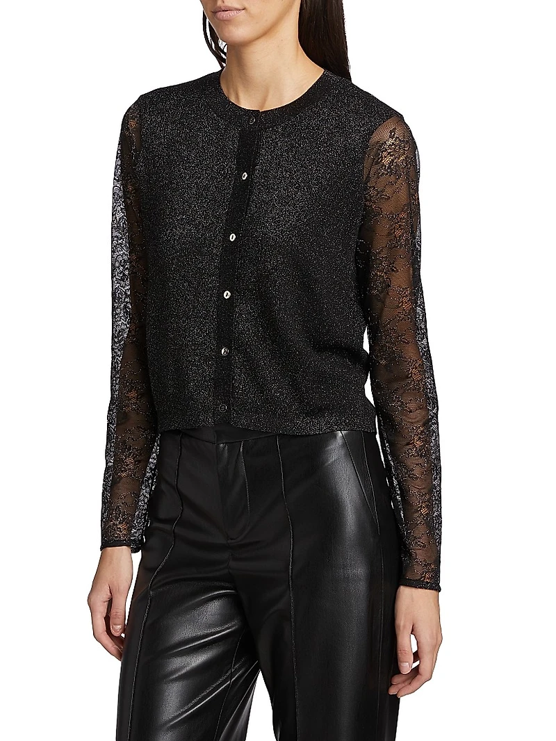 Anissa Semi-Sheer Wool-Blend Lace Cardigan