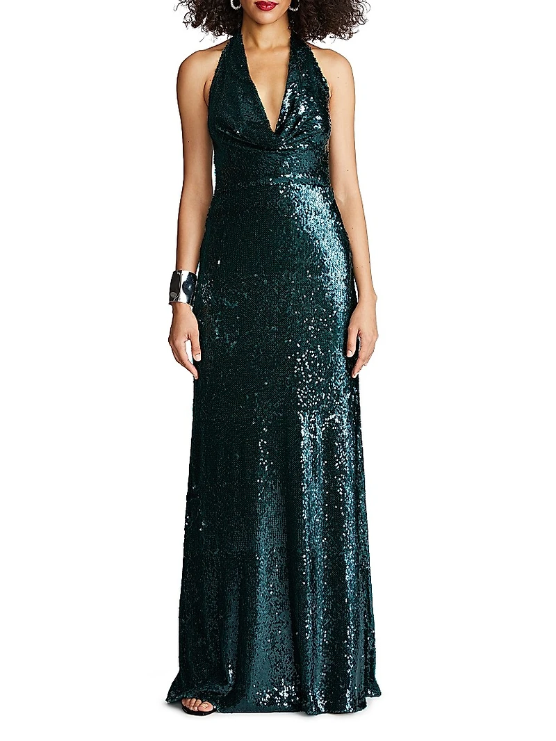 Tova Sequin Halterneck Gown
