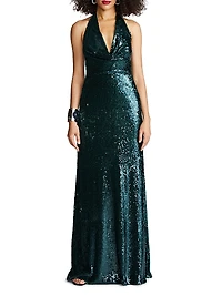 Tova Sequin Halterneck Gown