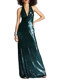 Tova Sequin Halterneck Gown