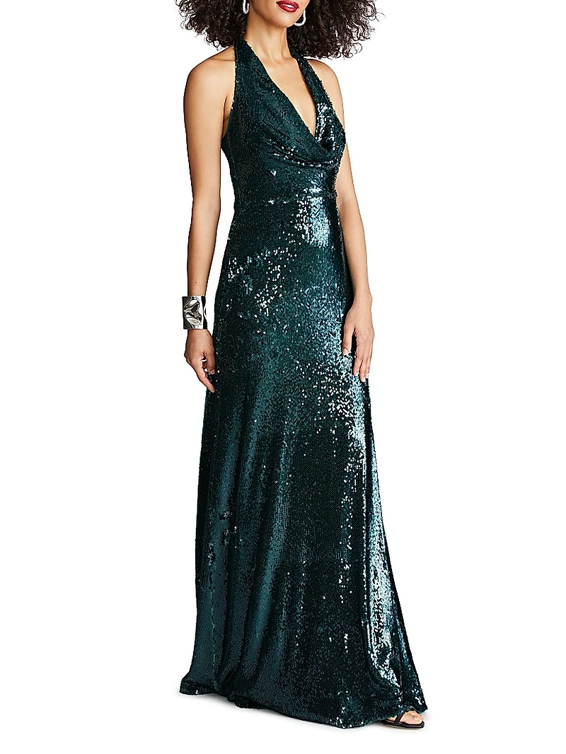 Tova Sequin Halterneck Gown