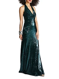 Tova Sequin Halterneck Gown