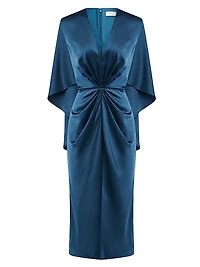 Tomi Satin V-Neck Cape Midi-Dress