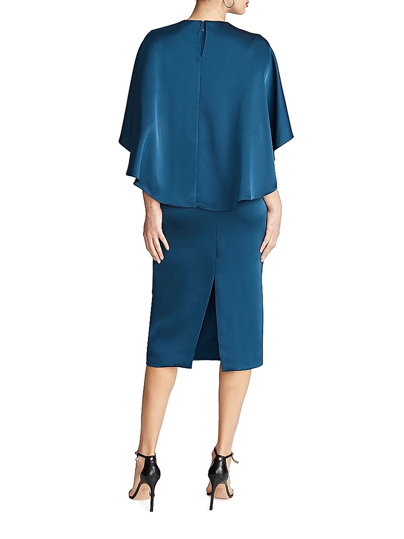 Tomi Satin V-Neck Cape Midi-Dress