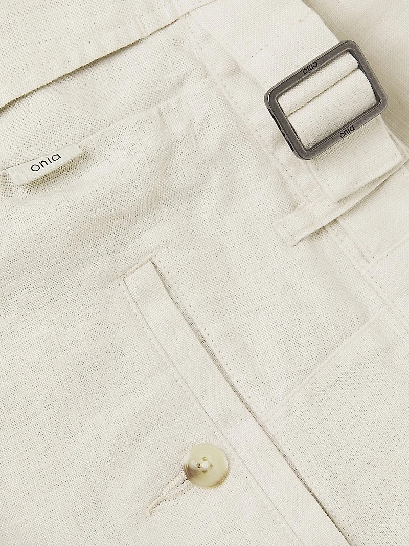 Linen Fixed-Waist Shorts