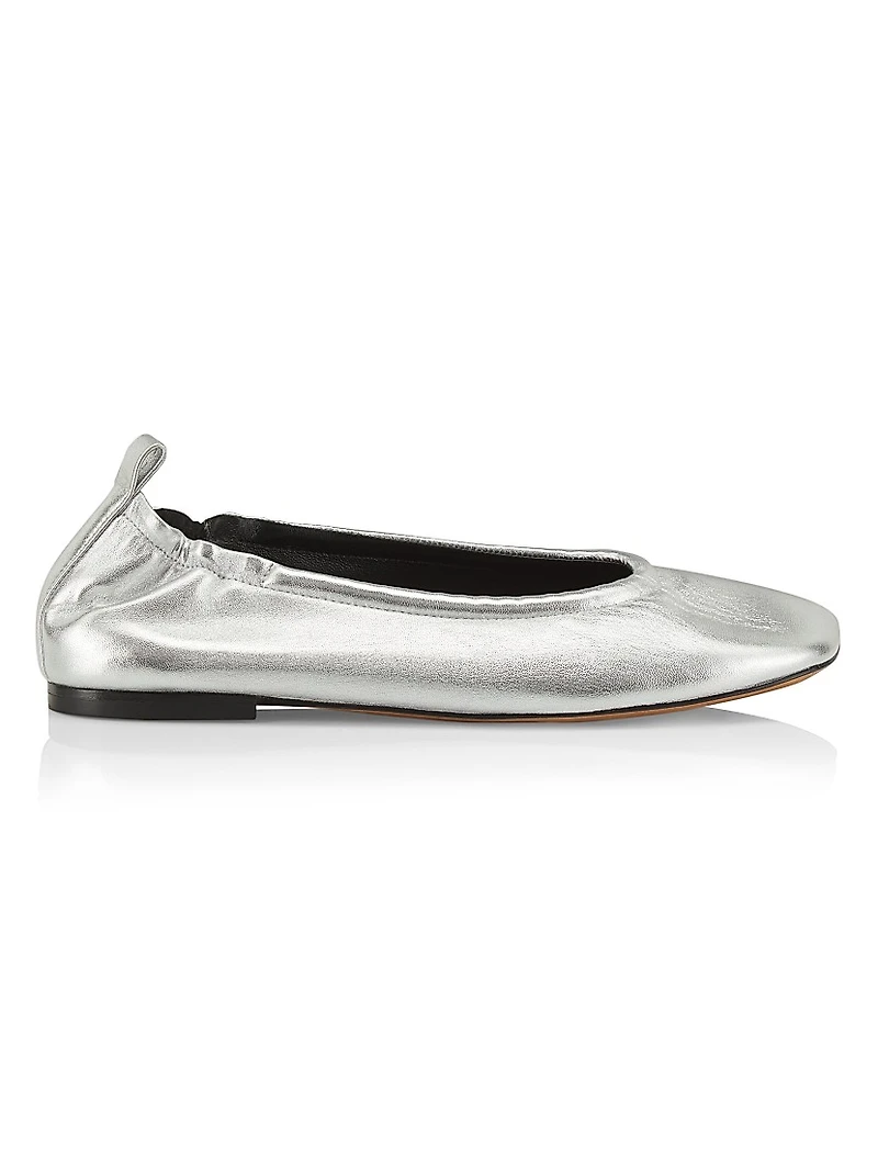 Stretch-Back Metallic Leather Ballet Flats