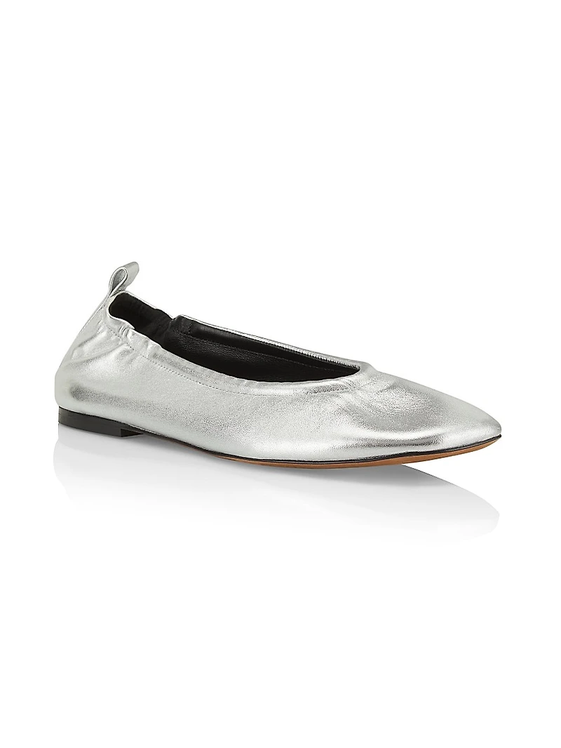 Stretch-Back Metallic Leather Ballet Flats
