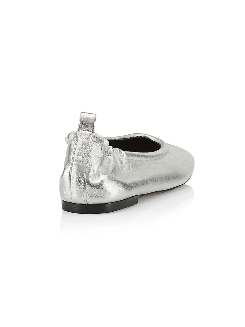 Stretch-Back Metallic Leather Ballet Flats