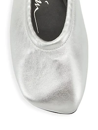 Stretch-Back Metallic Leather Ballet Flats