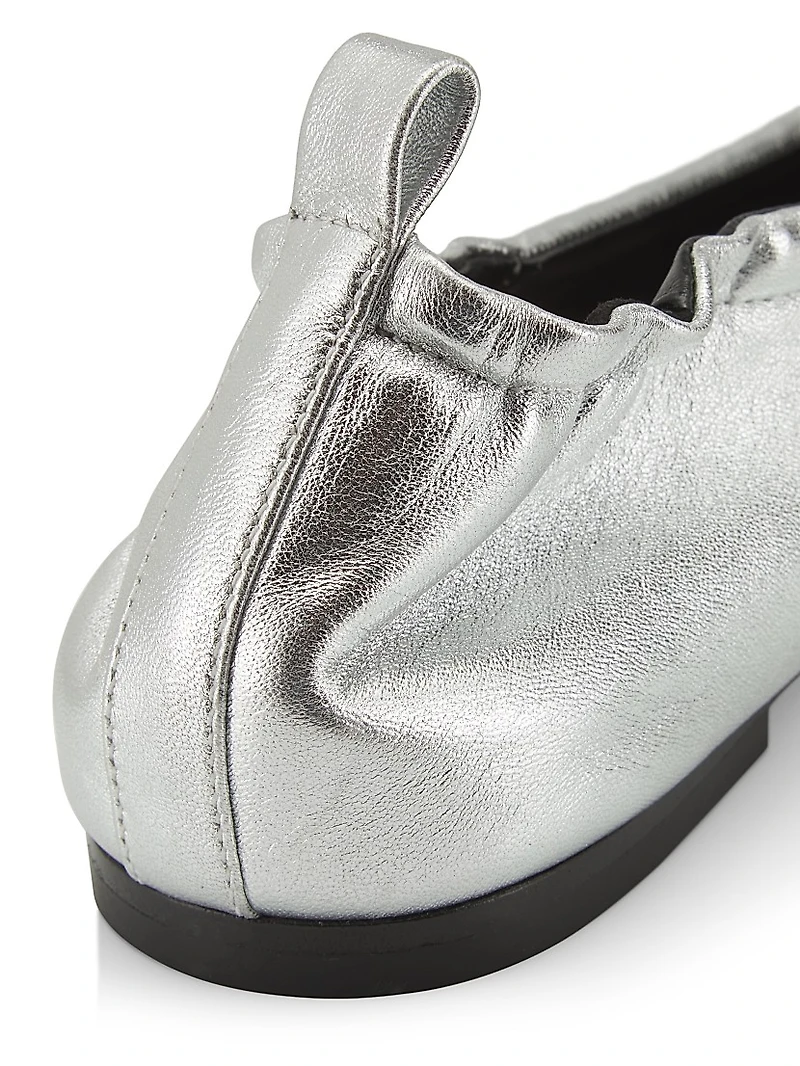 Stretch-Back Metallic Leather Ballet Flats