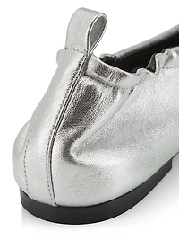 Stretch-Back Metallic Leather Ballet Flats