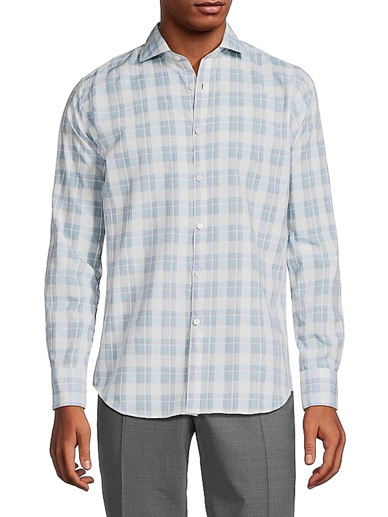 Plaid Button-Up Sport Shirt