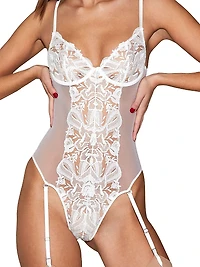 Floral Bow Embroidered Bodysuit