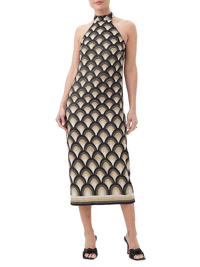 Giri Geometric Jacquard-Knit Sleeveless Midi-Dress
