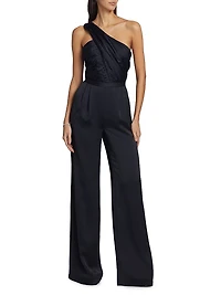 Myra Asymmetric Pleated Satin Jumpsuit