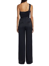 Myra Asymmetric Pleated Satin Jumpsuit