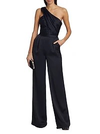 Myra Asymmetric Pleated Satin Jumpsuit