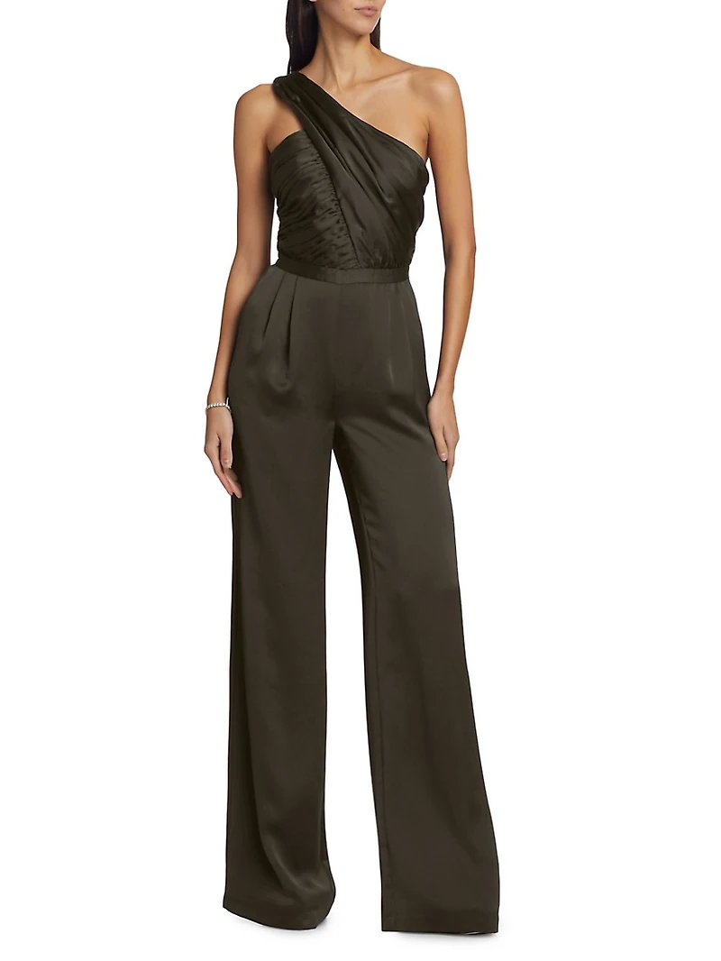 Myra Asymmetric Pleated Satin Jumpsuit