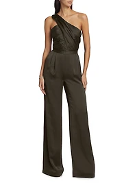 Myra Asymmetric Pleated Satin Jumpsuit