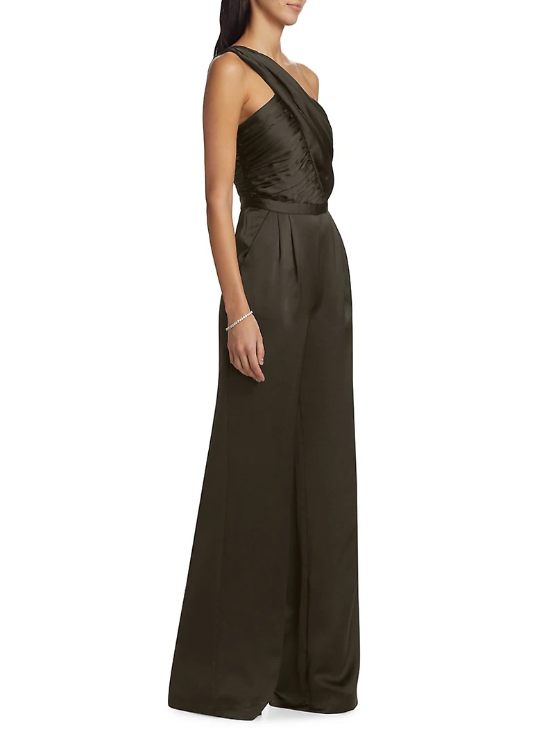Myra Asymmetric Pleated Satin Jumpsuit