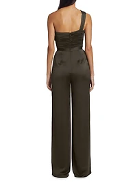 Myra Asymmetric Pleated Satin Jumpsuit