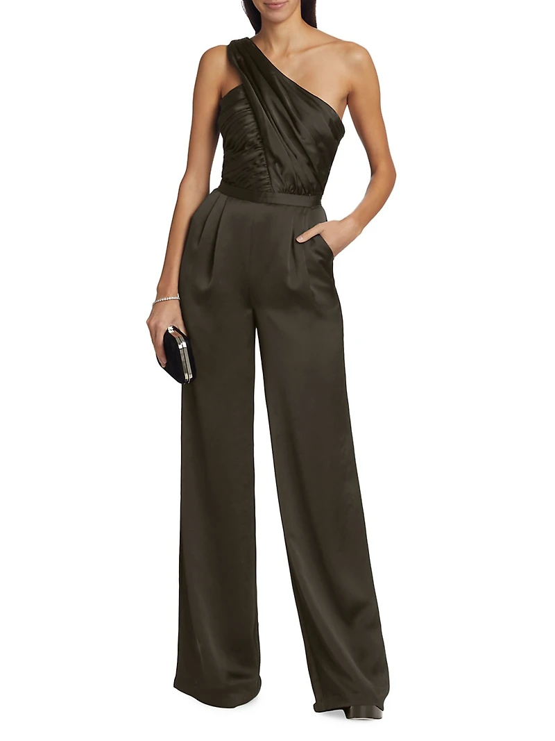 Myra Asymmetric Pleated Satin Jumpsuit