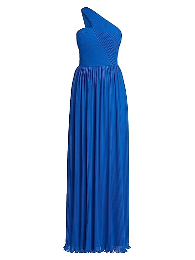 Skye One-Shoulder Pleated Gown