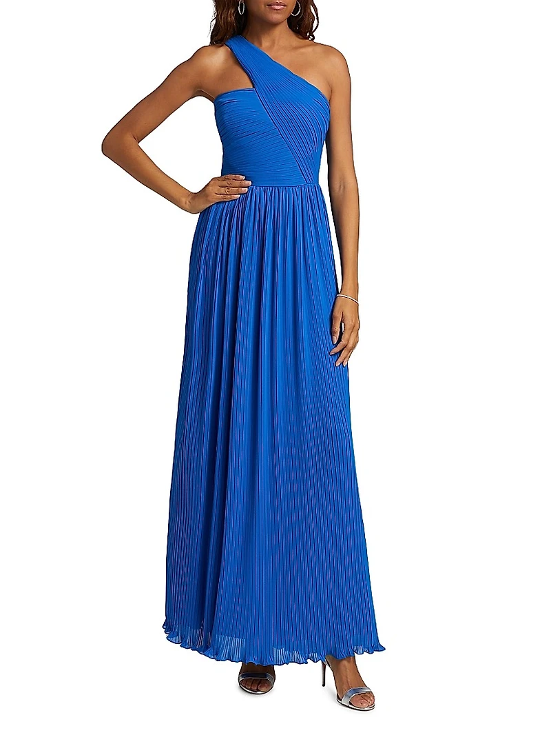 Skye One-Shoulder Pleated Gown
