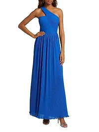 Skye One-Shoulder Pleated Gown