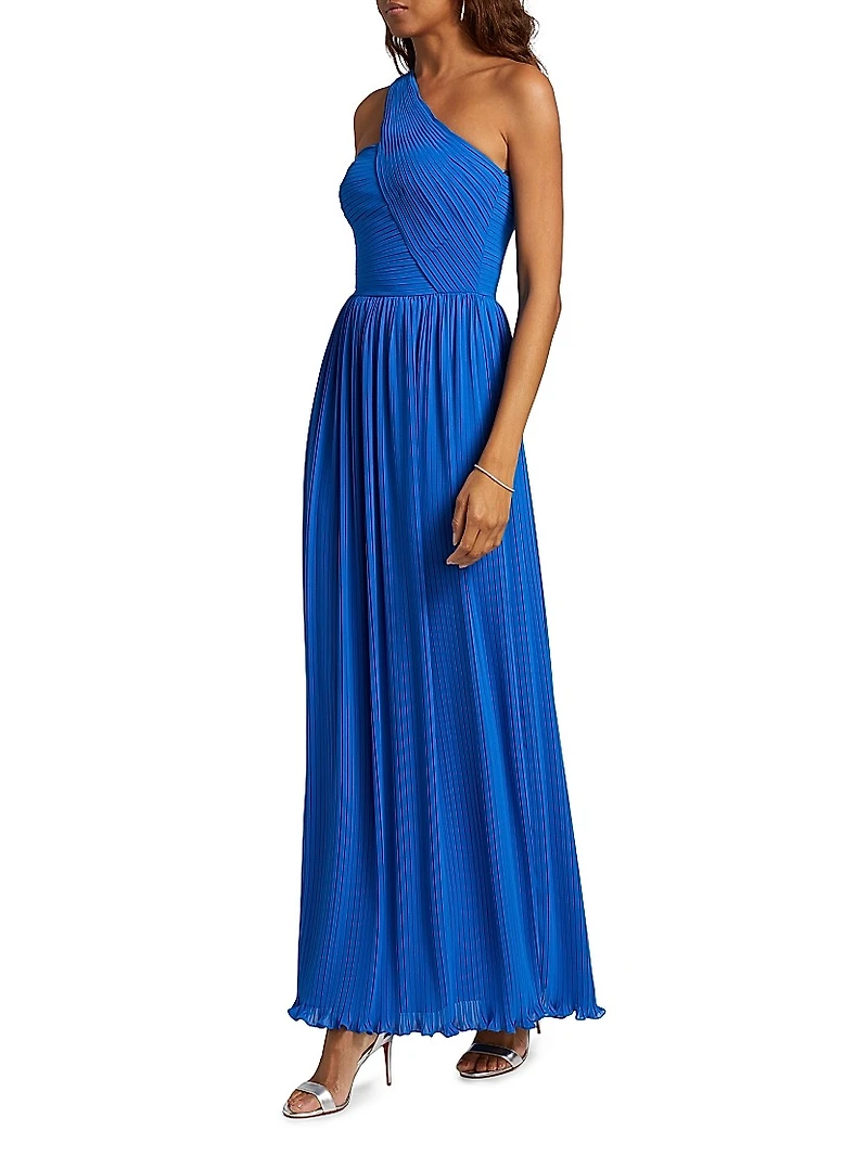 Skye One-Shoulder Pleated Gown
