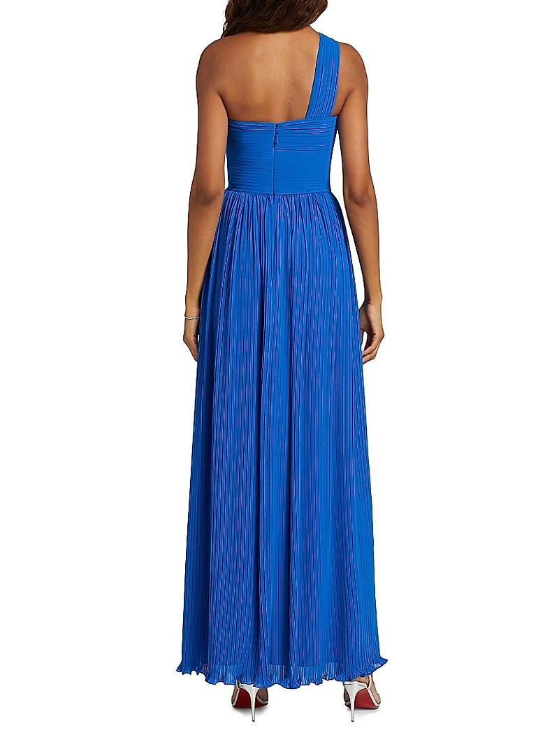 Skye One-Shoulder Pleated Gown