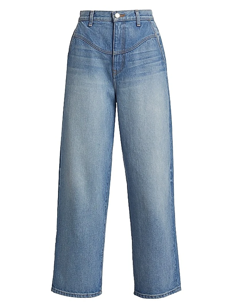 Curved Yoke Barrel-Leg Jeans
