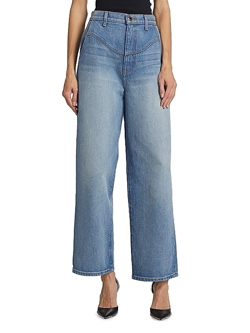 Curved Yoke Barrel-Leg Jeans