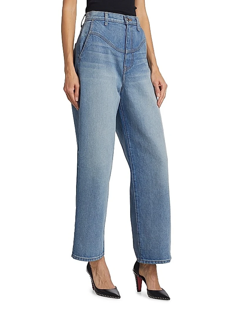 Curved Yoke Barrel-Leg Jeans